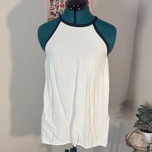 Max Studio White Tank Top with Black Edging